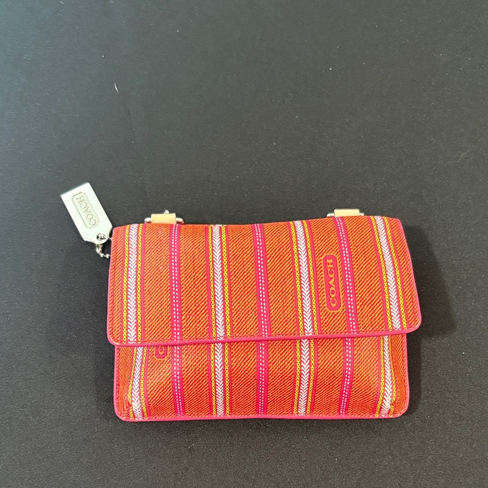 Coach Vibrant Red and Pink Striped Clutch